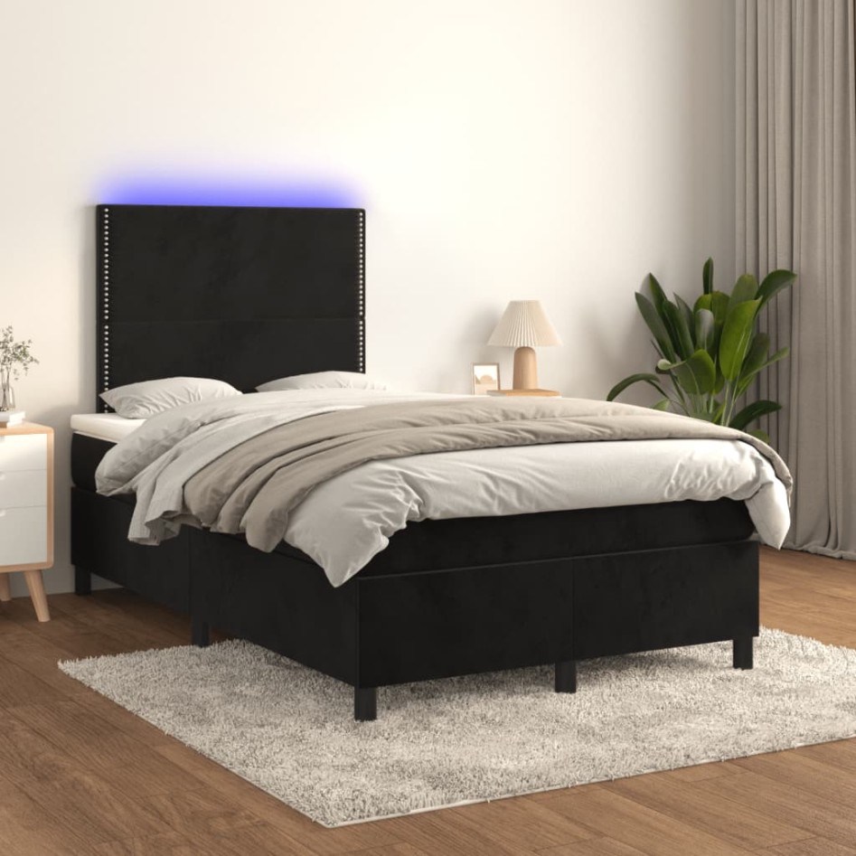 Cama box spring colchón y LED terciopelo negro 120x200