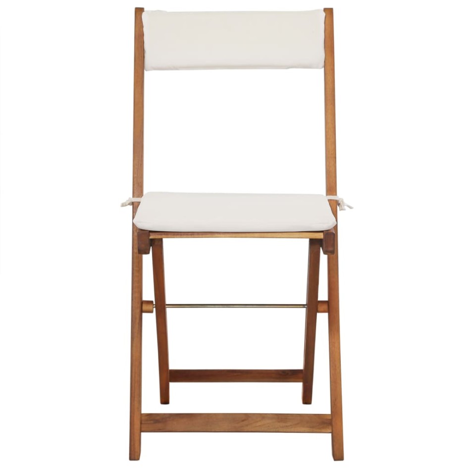 Mesa y sillas bistró plegables 3 pzas y cojines madera