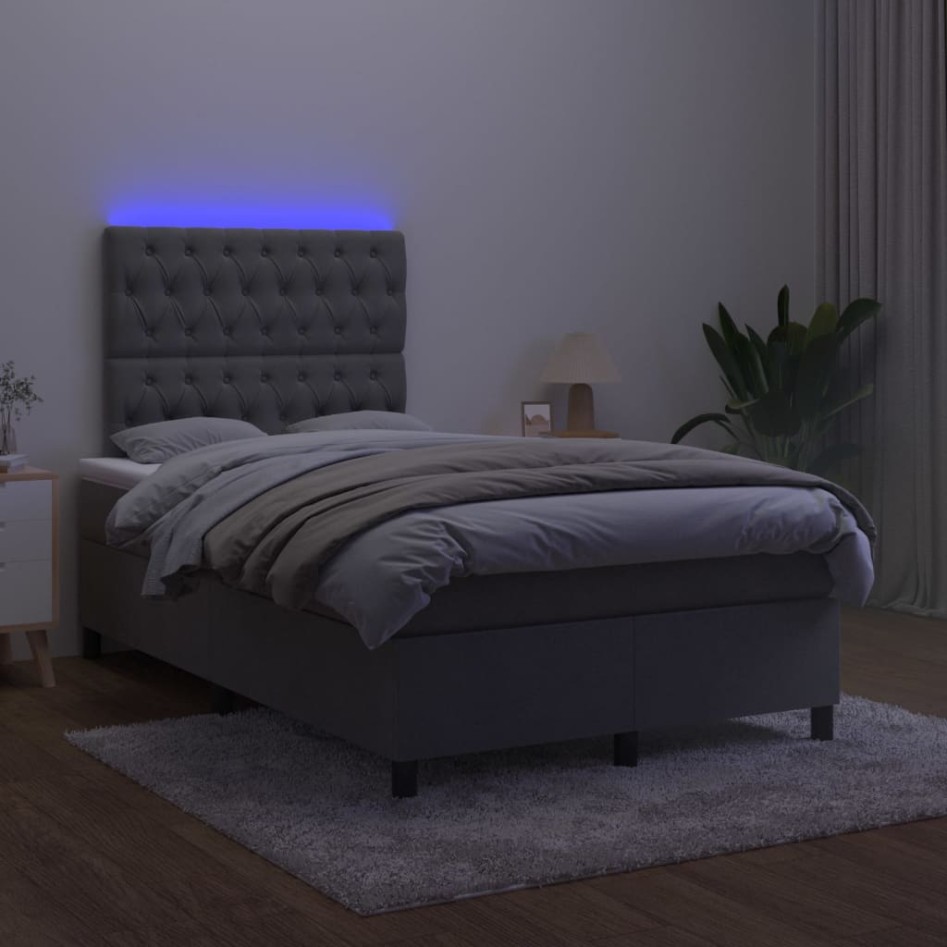 Cama box spring colchón y LED terciopelo gris oscuro 120x200