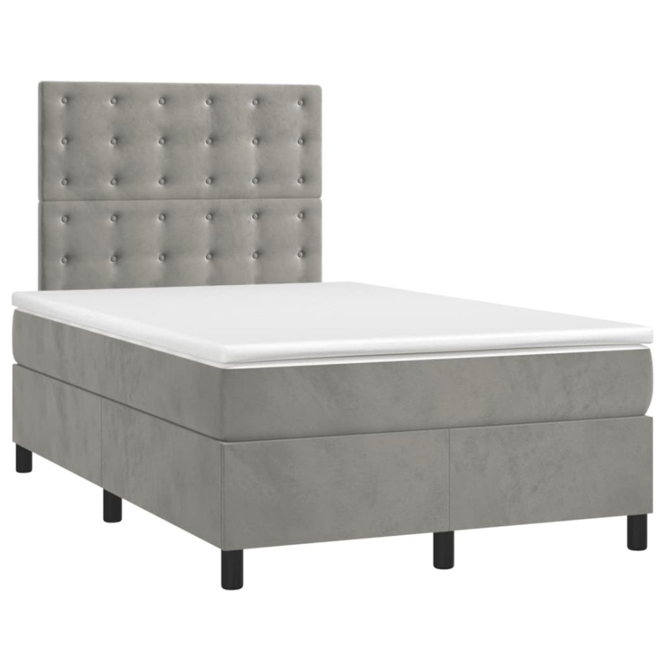 Cama box spring colchón y LED terciopelo gris claro 120x200