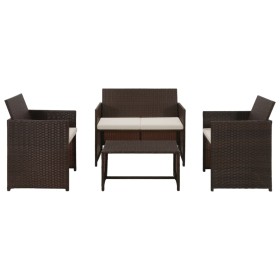 Set muebles de jardín 4 piezas y cojines ratán sintético
