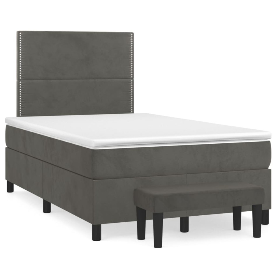 Cama box spring con colchón terciopelo gris oscuro 120x200