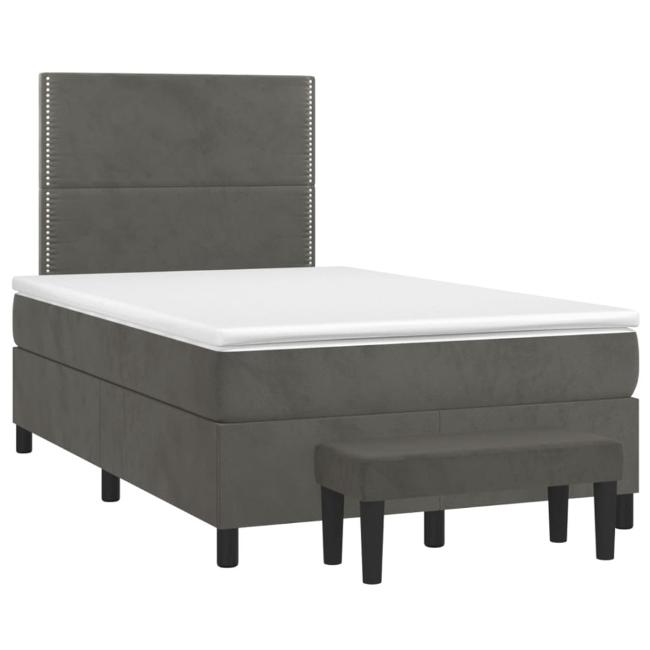 Cama box spring con colchón terciopelo gris oscuro 120x200