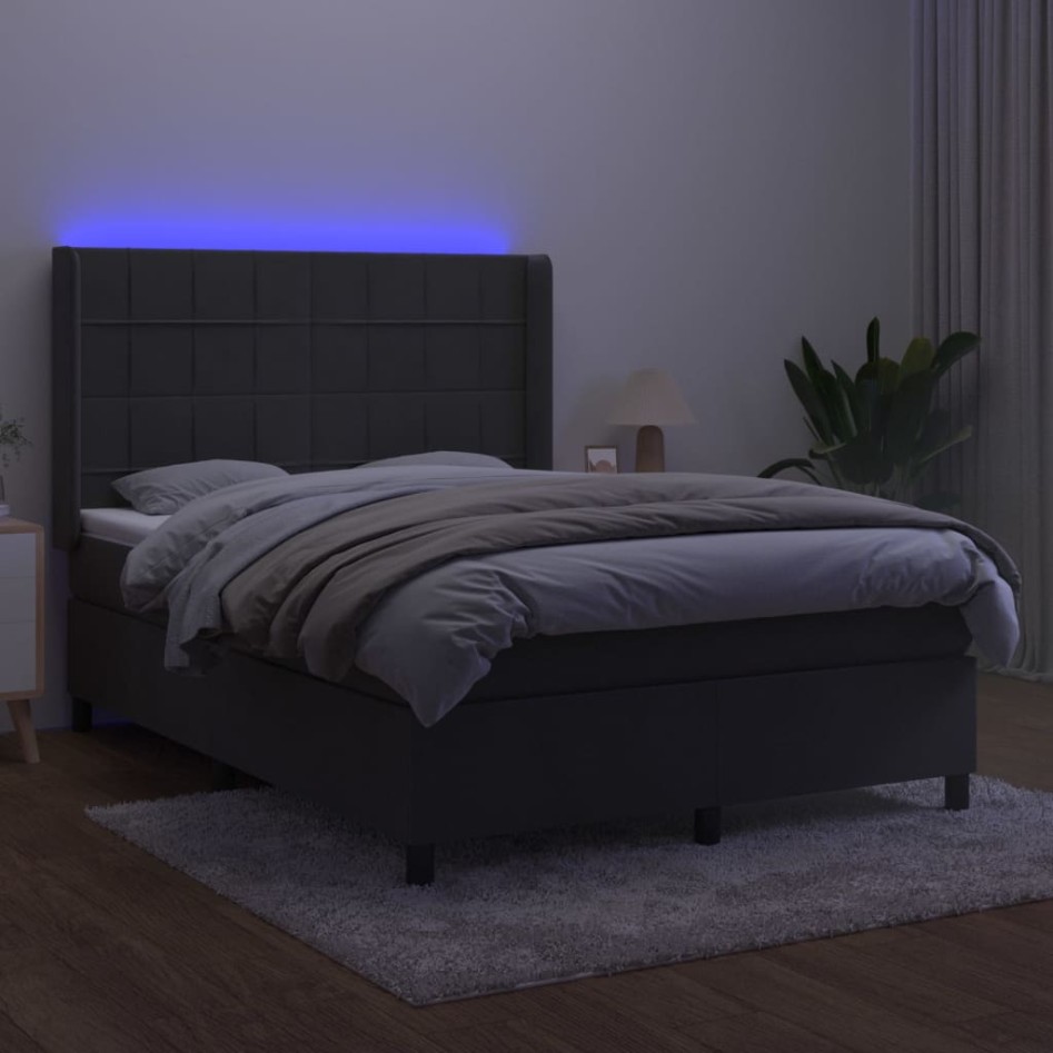 Cama box spring colchón y LED terciopelo gris oscuro 140x200