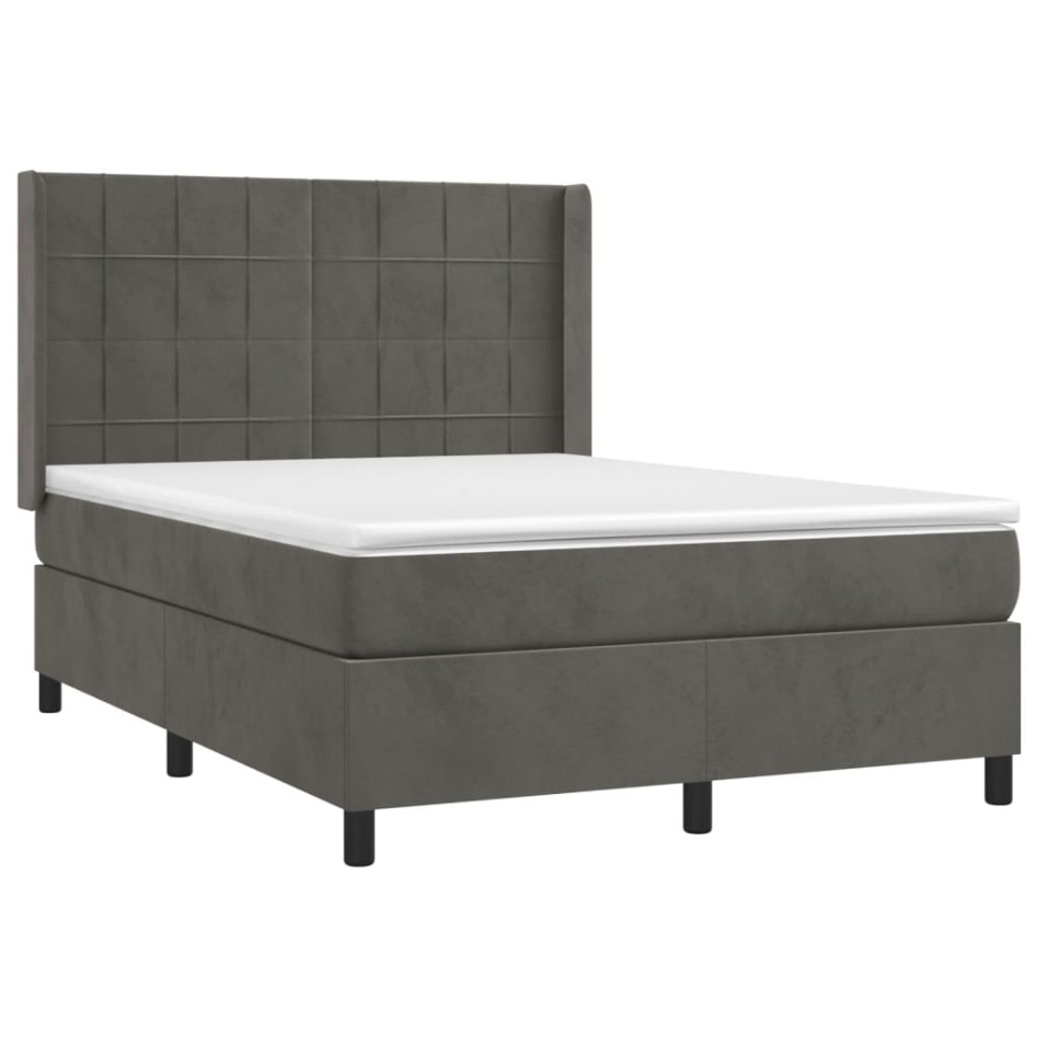 Cama box spring colchón y LED terciopelo gris oscuro 140x200