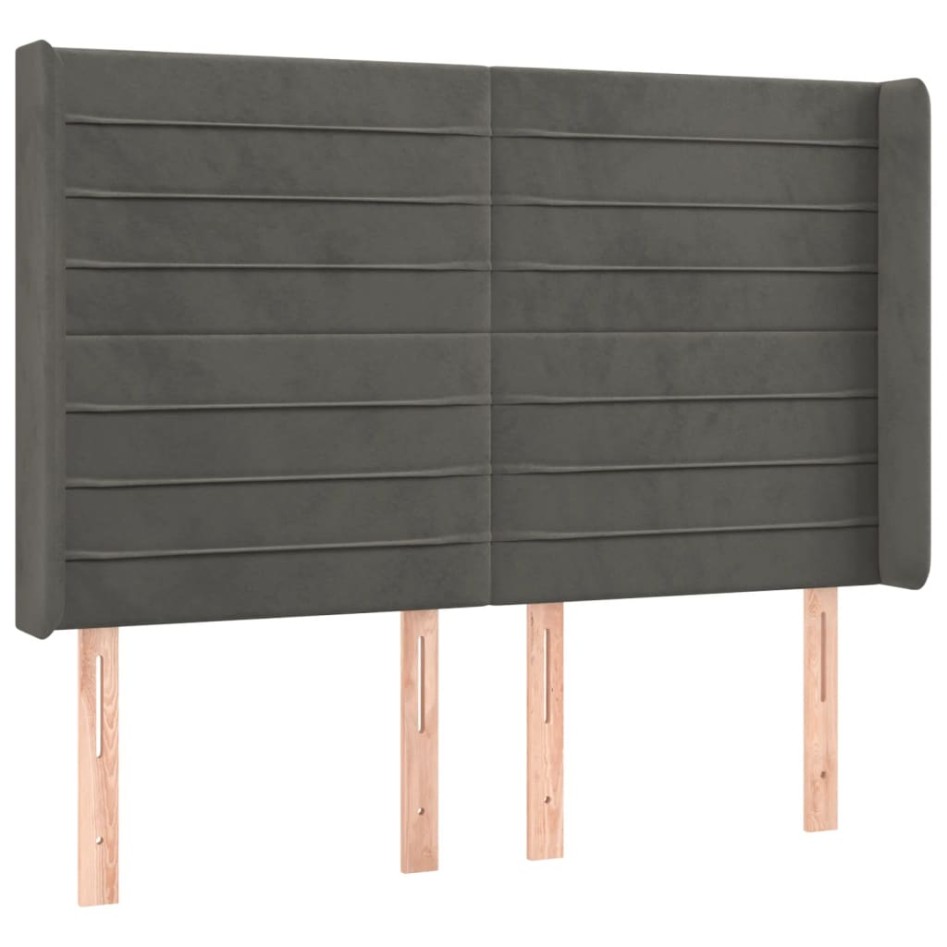 Cama box spring colchón y LED terciopelo gris oscuro 140x190