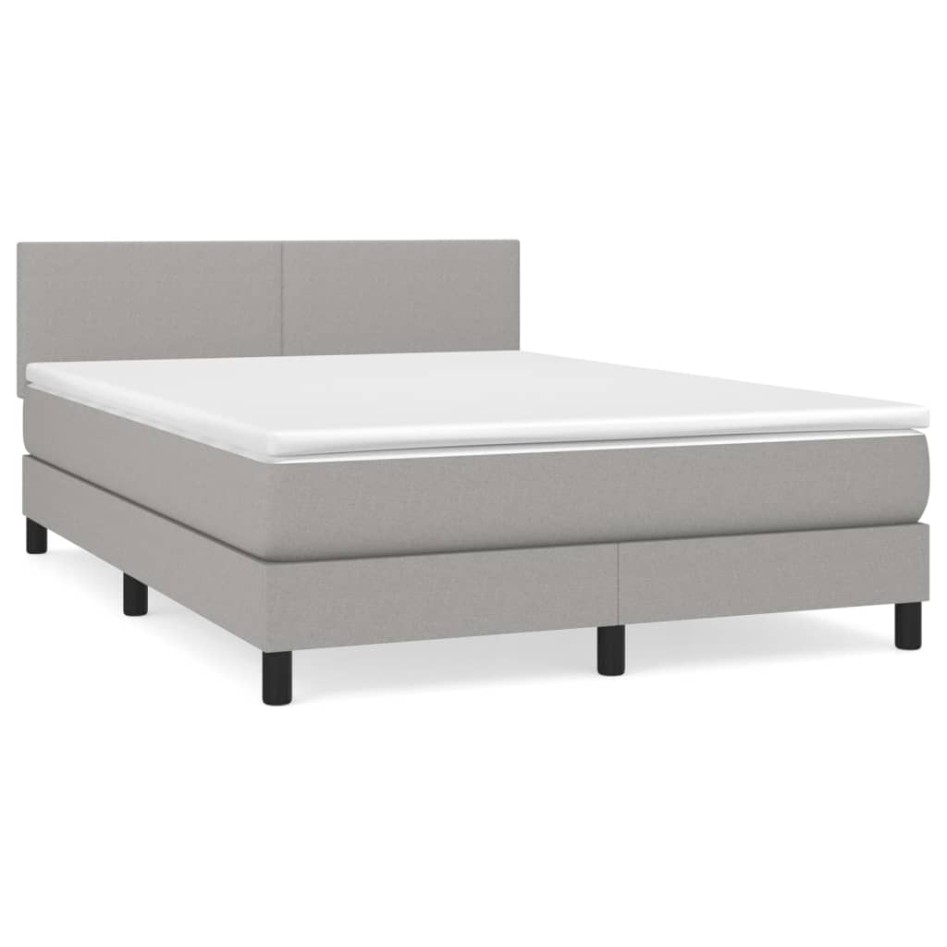 Cama box spring con colchón tela gris claro 140x190