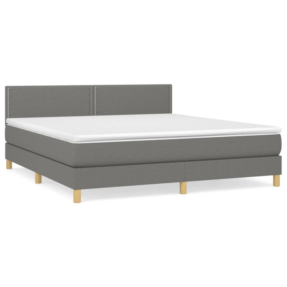 Cama box spring con colchón tela gris oscuro 160x200