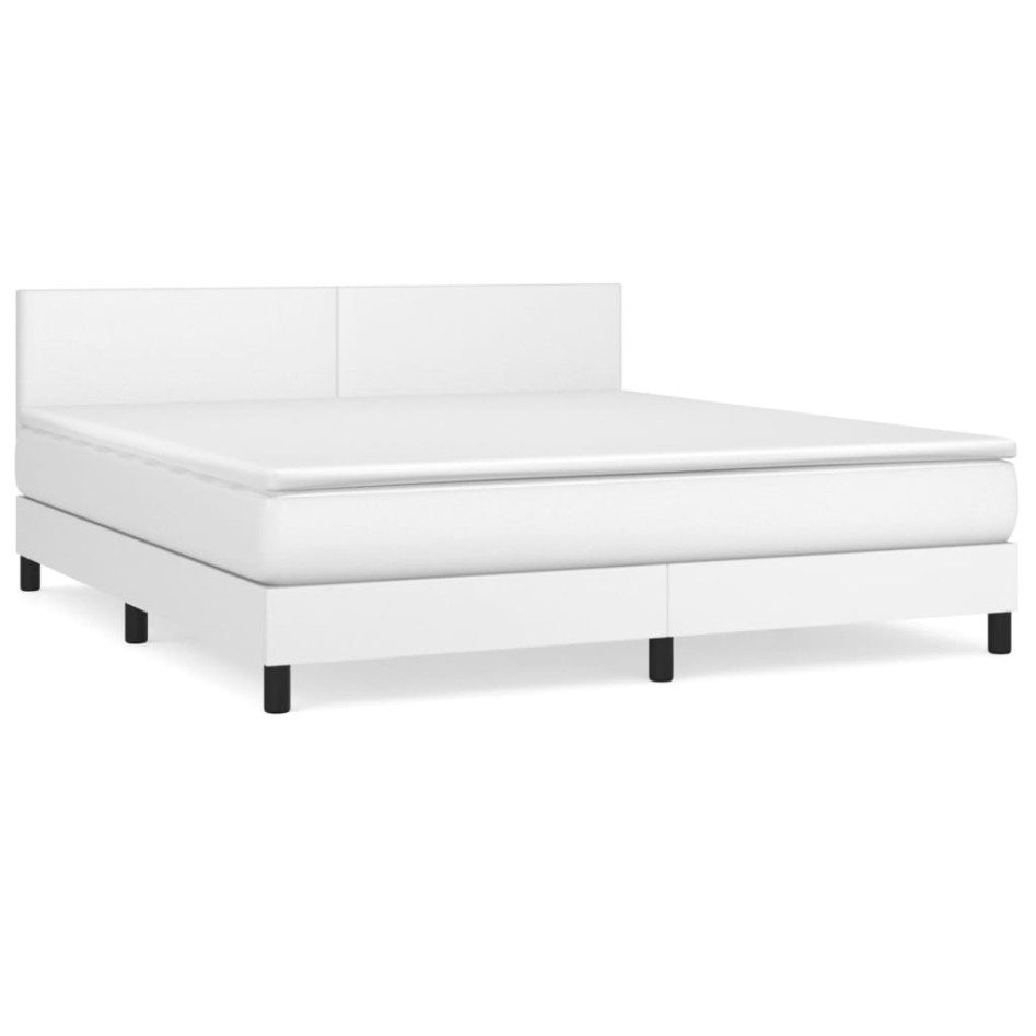Cama box spring con colchón cuero sintético blanco 180x200
