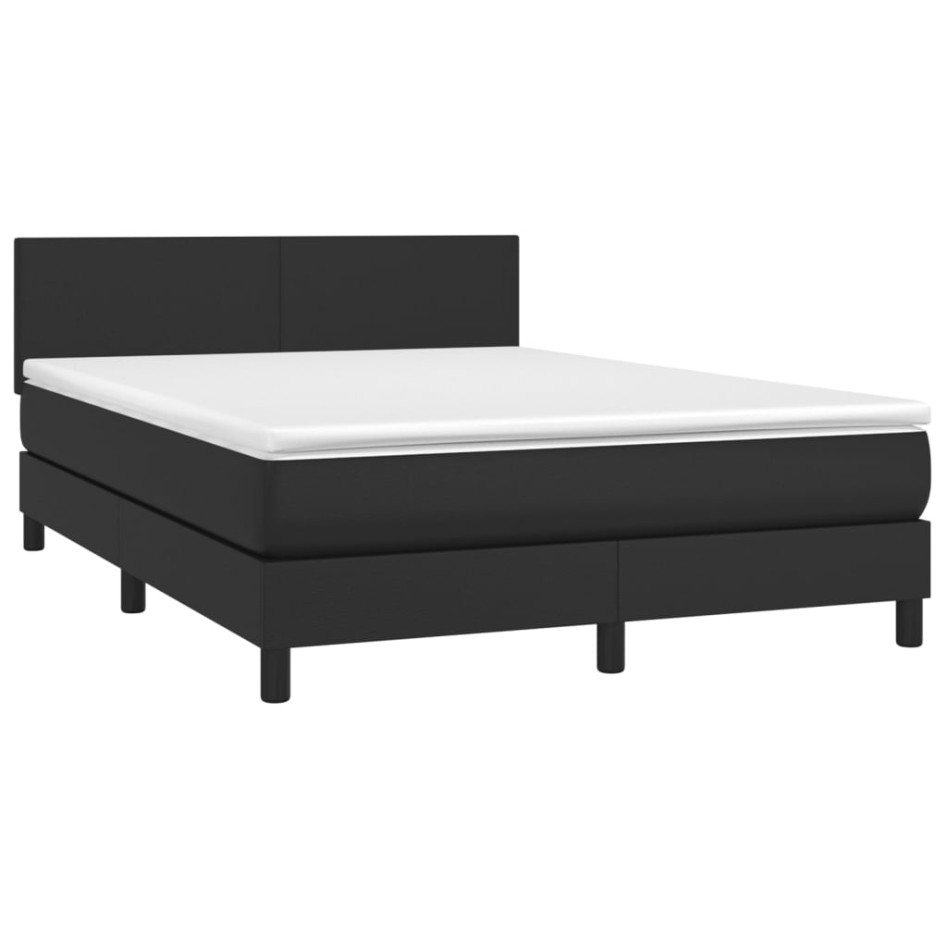 Cama box spring con colchón cuero sintético negro 140x190