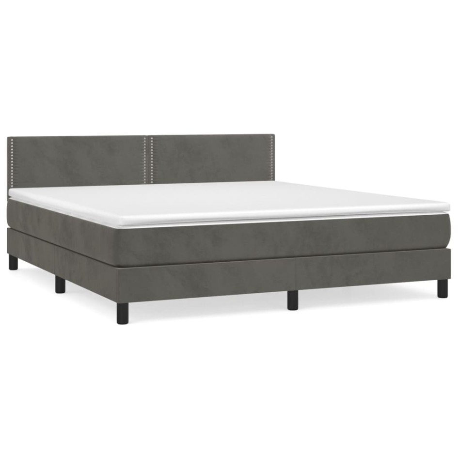 Cama box spring con colchón terciopelo gris oscuro 160x200