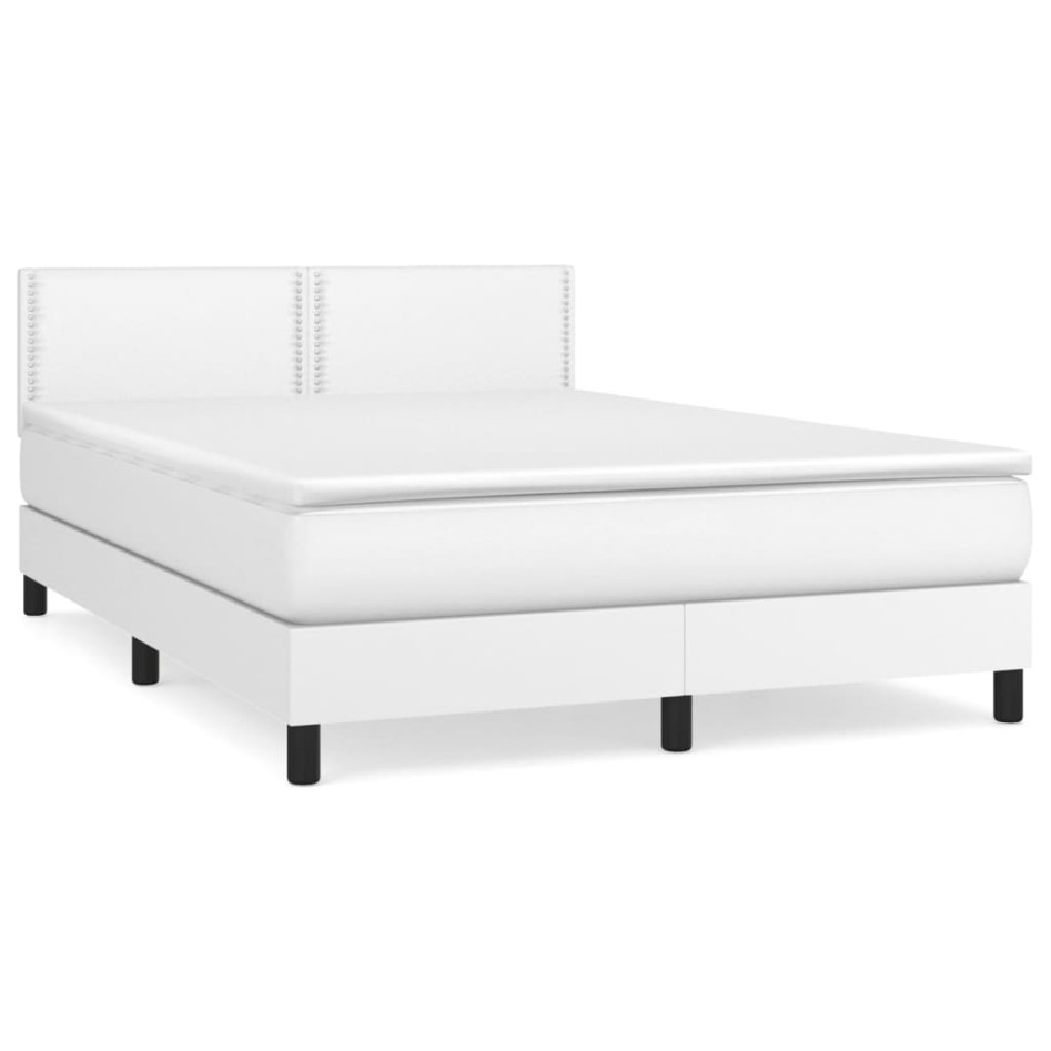 Cama box spring con colchón cuero sintético blanco