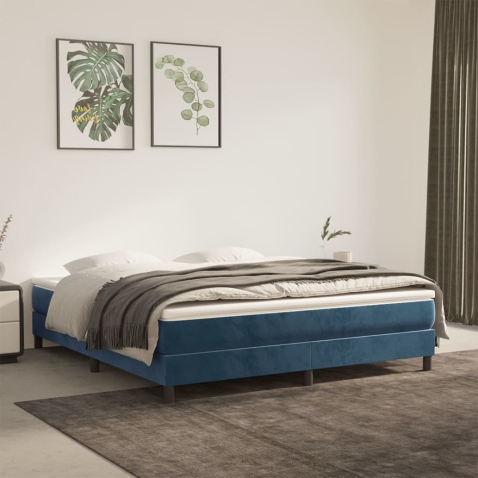 Cama box spring con colchón terciopelo azul oscuro 180x200
