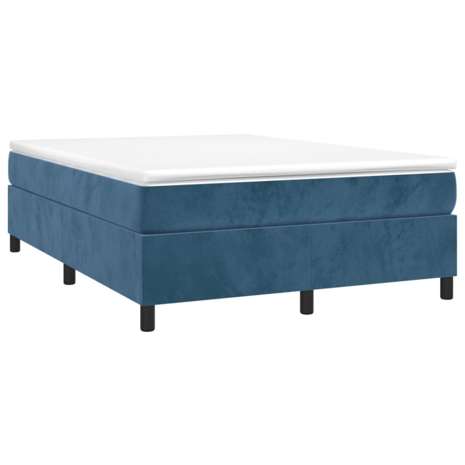 Cama box spring con colchón terciopelo azul oscuro 140x200