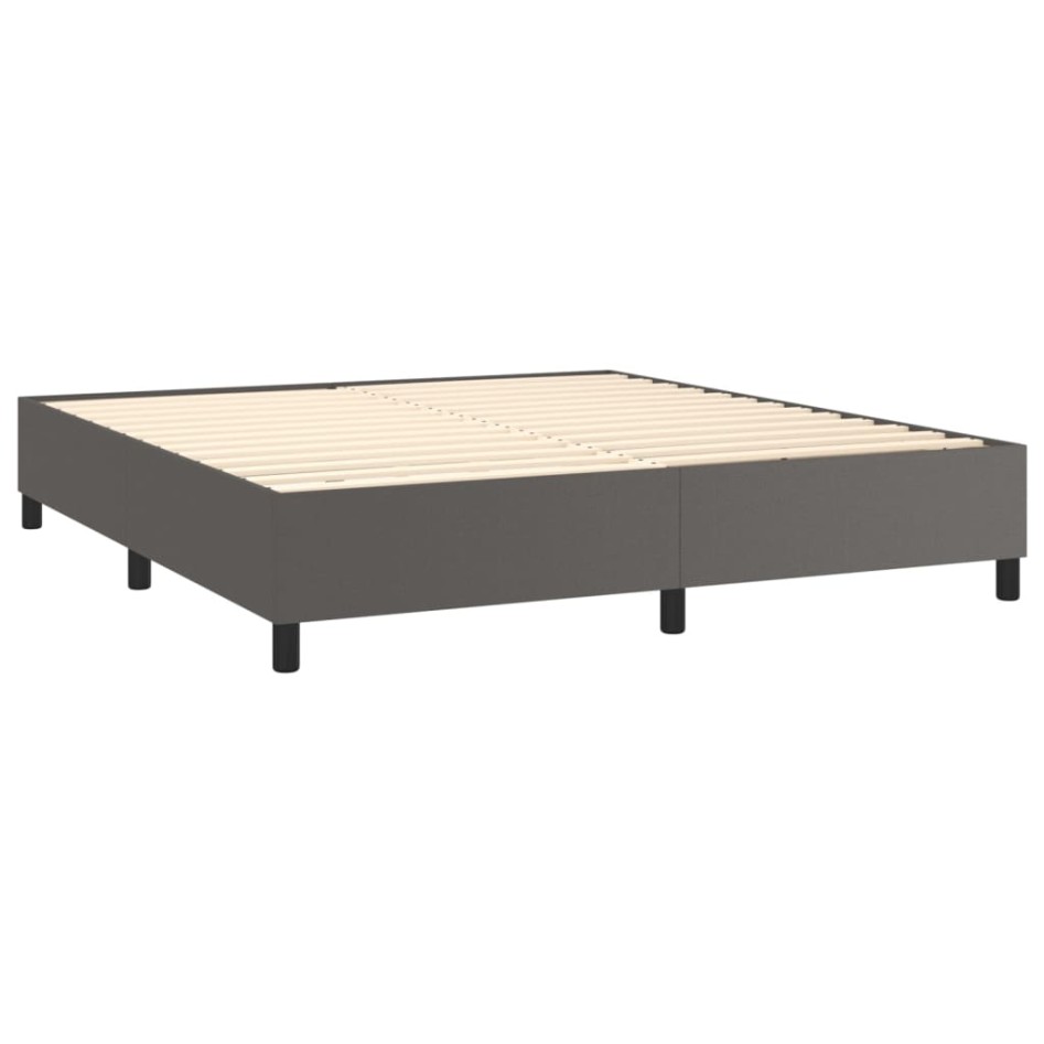 Cama box spring con colchón cuero sintético gris 160x200
