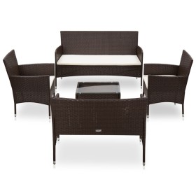 Set muebles de jardín 5 piezas y cojines ratán sintético