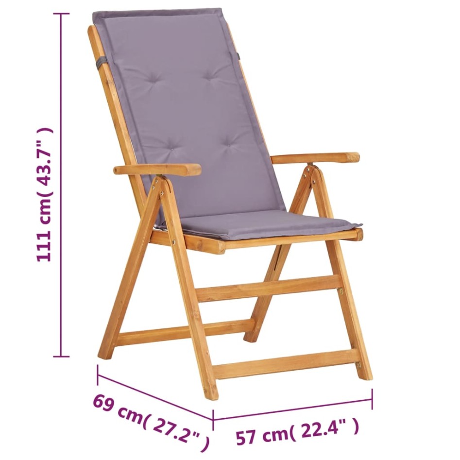 Sillas de jardín reclinables 2 uds madera acacia maciza