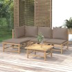 Set de muebles de jardín 5 piezas bambú y cojines gris taupé
