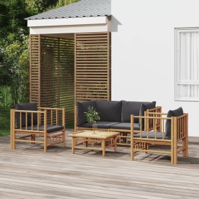 Set de muebles de jardín 5 piezas bambú con cojines gris