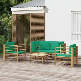 Set de muebles de jardín 5 piezas bambú con cojines