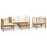 Set de muebles de jardín 5 piezas bambú y cojines blanco