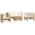 Set de muebles de jardín 5 piezas bambú y cojines blanco