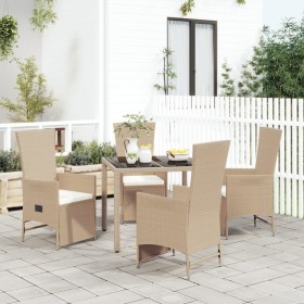Set comedor de jardín 5 pzas con cojines ratán sintético