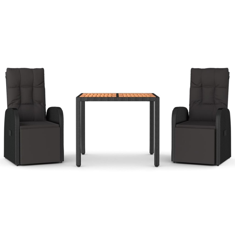 Juego comedor jardín 3 pzas madera acacia ratán sintético