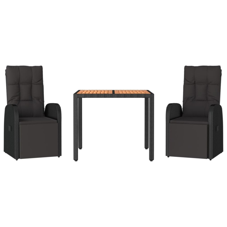 Juego comedor jardín 3 pzas madera acacia ratán sintético