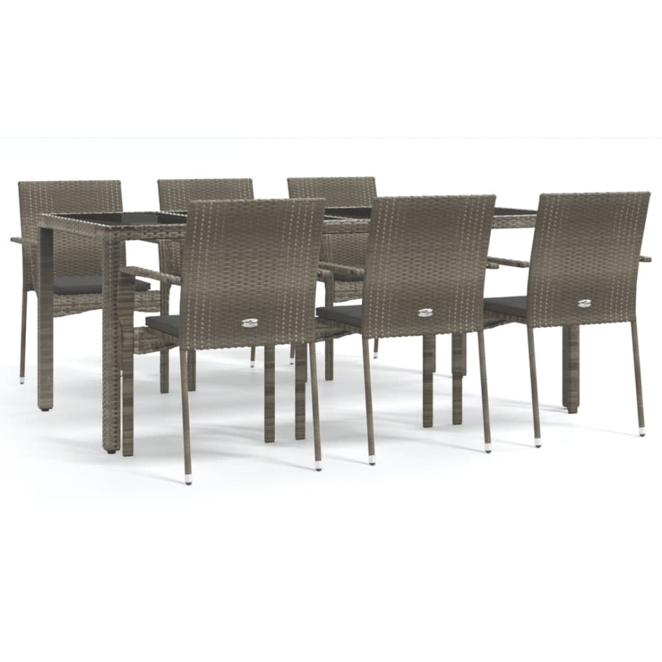Set comedor jardín 7 pzas y cojines ratán sintético
