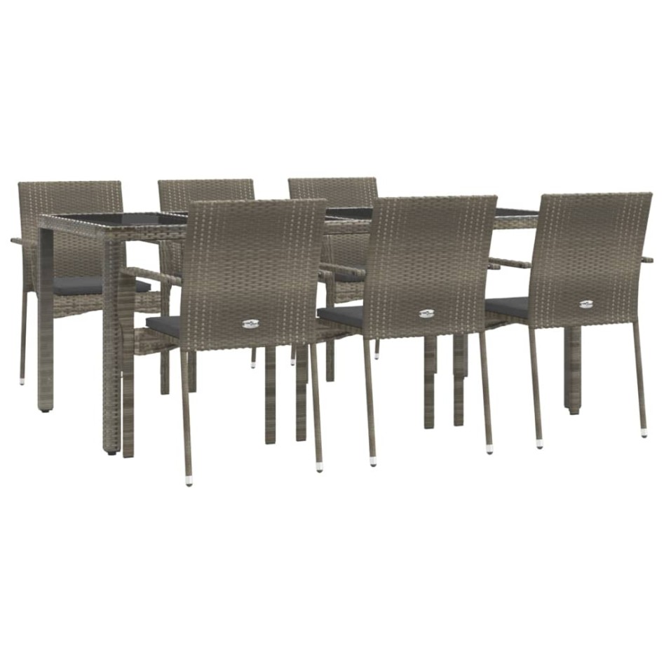 Set comedor jardín 7 pzas y cojines ratán sintético