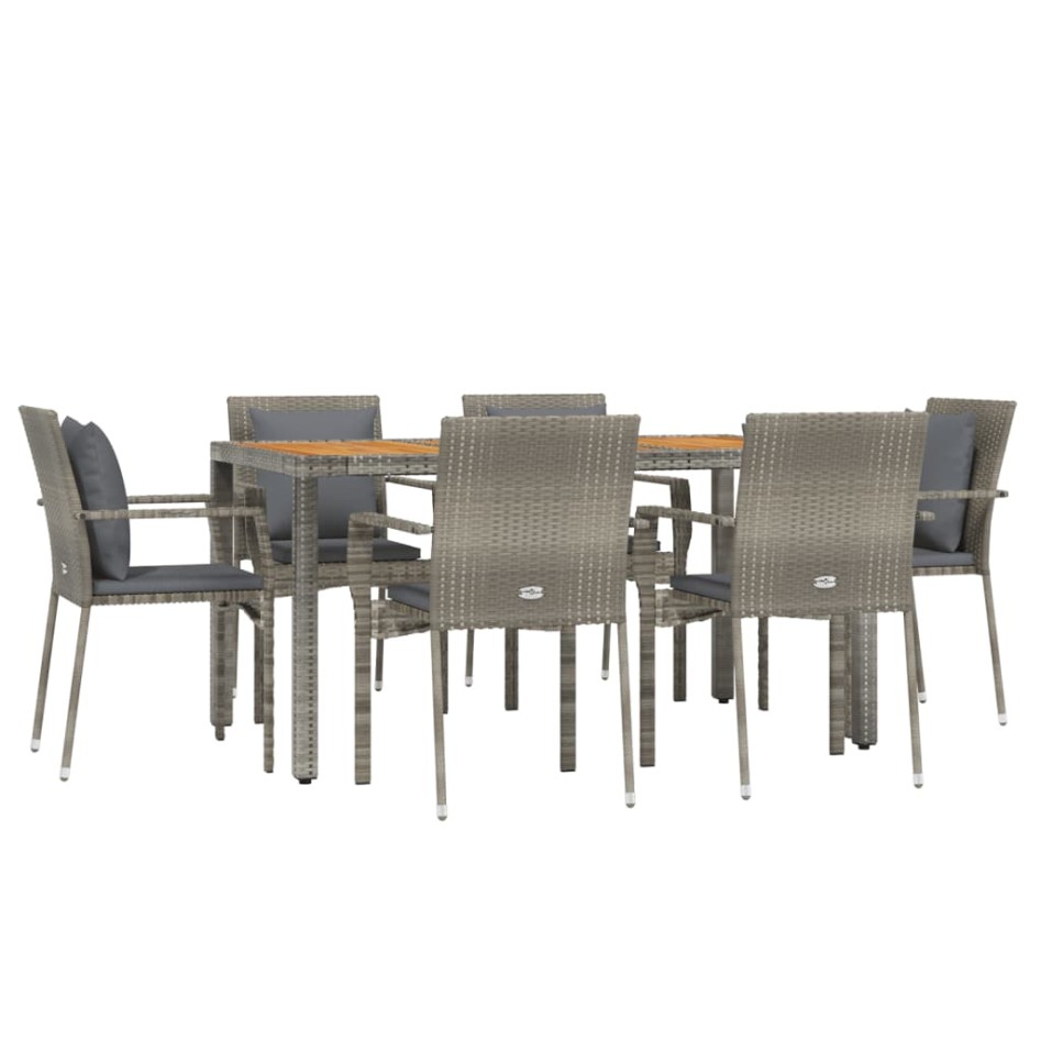Set comedor jardín 7 pzas y cojines ratán sintético