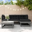 Juego de muebles jardín 5 piezas y cojines madera maciza gris