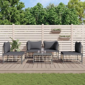 Juego de muebles de jardín 5 pzas y cojines ratán PE