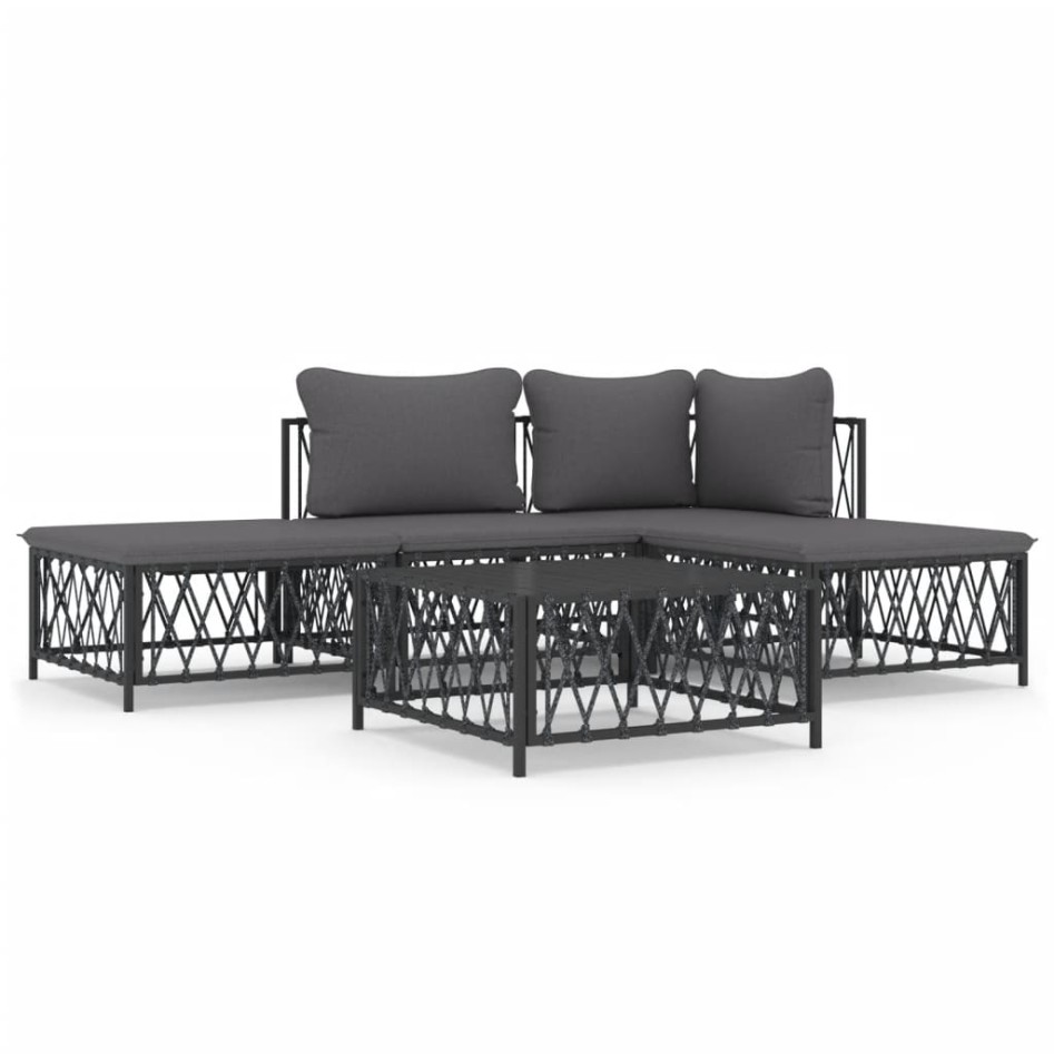 Juego muebles de jardín 5 pzas y cojines acero gris