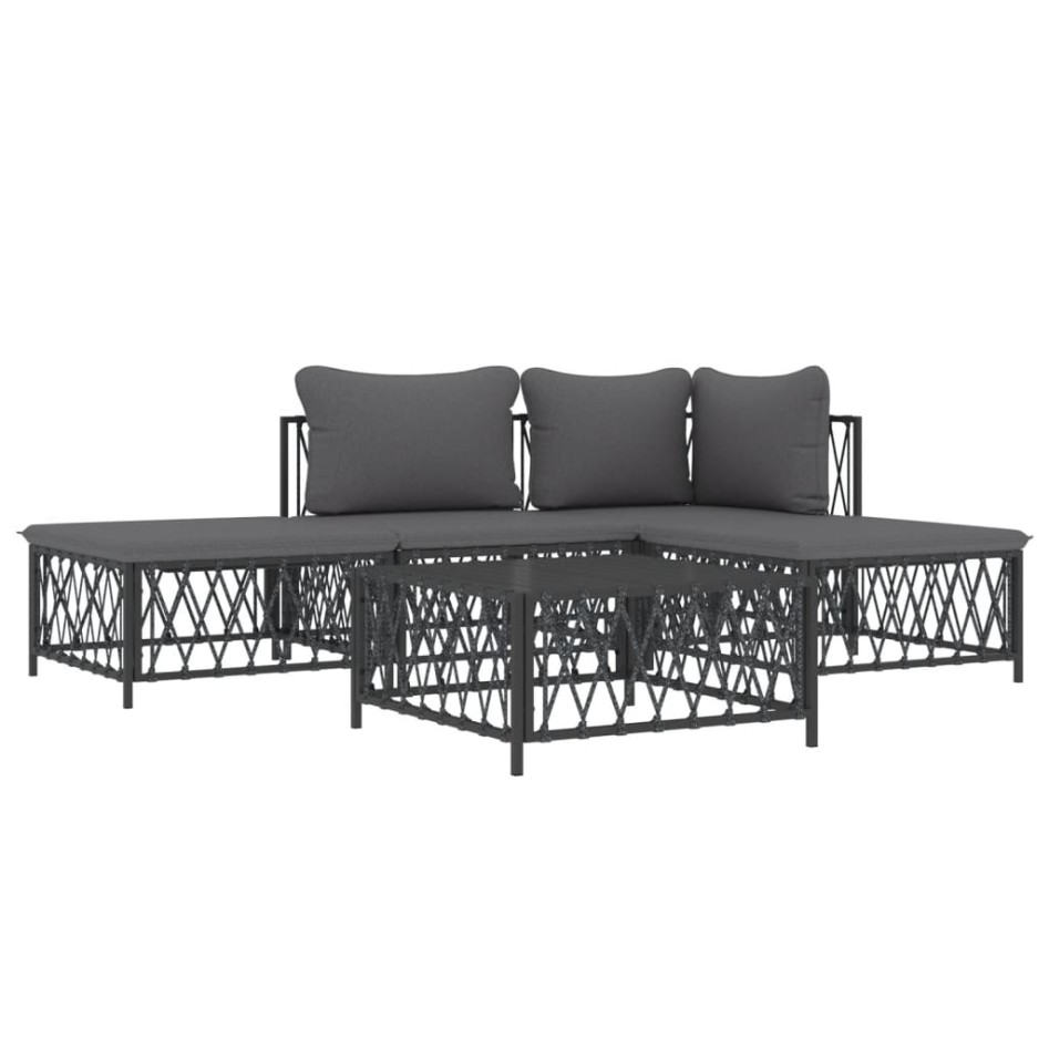Juego muebles de jardín 5 pzas y cojines acero gris