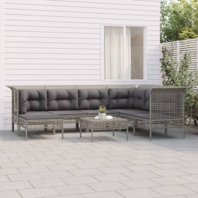 Set de muebles de jardín 8 pzas y cojines ratán sintético