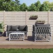Juego de muebles de jardín 5 piezas y cojines acero blanco