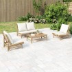 Set de muebles de jardín 4 piezas bambú y cojines blanco crema