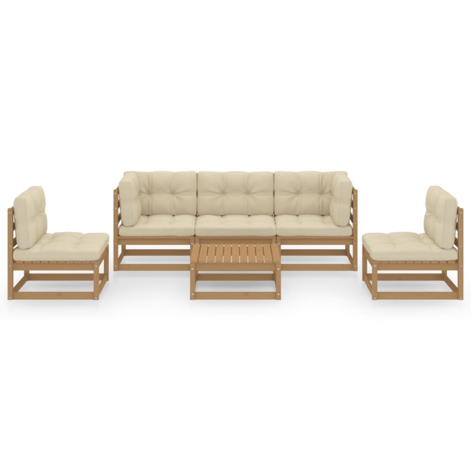 Muebles de jardín 6 piezas con cojines de madera de pino