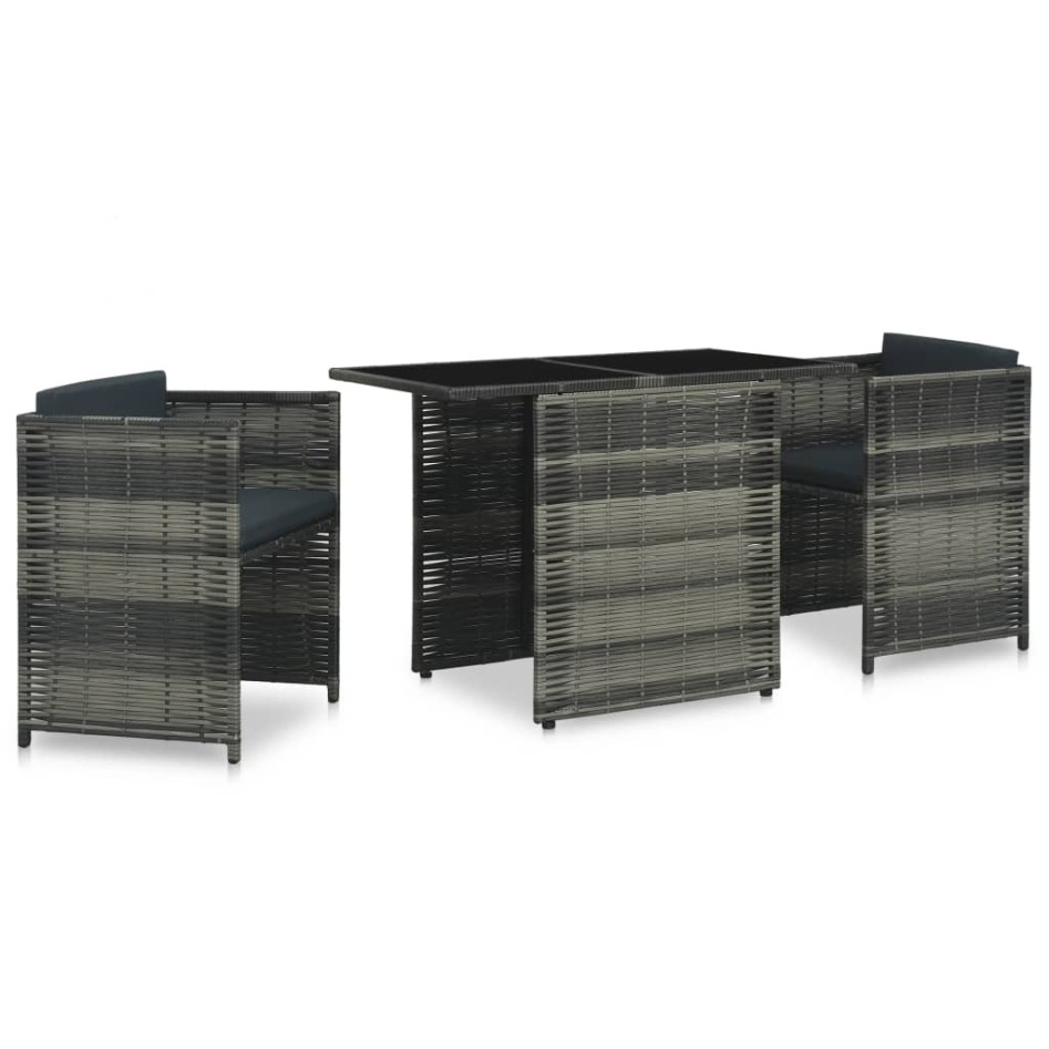 Set mesa y sillas jardín 3 pzas y cojines ratán sintético