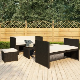 Set muebles de jardín 5 piezas y cojines ratán sintético