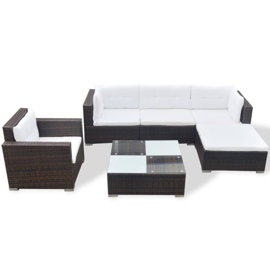 Set muebles de jardín y cojines 6 piezas ratán sintético