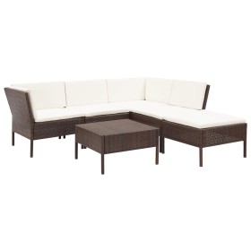Set muebles de jardín 6 piezas y cojines ratán sintético