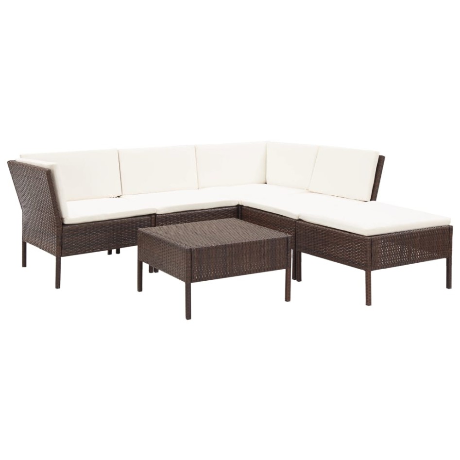 Set muebles de jardín 6 piezas y cojines ratán sintético