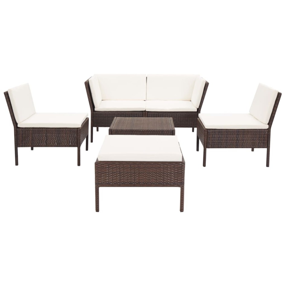 Set muebles de jardín 6 piezas y cojines ratán sintético