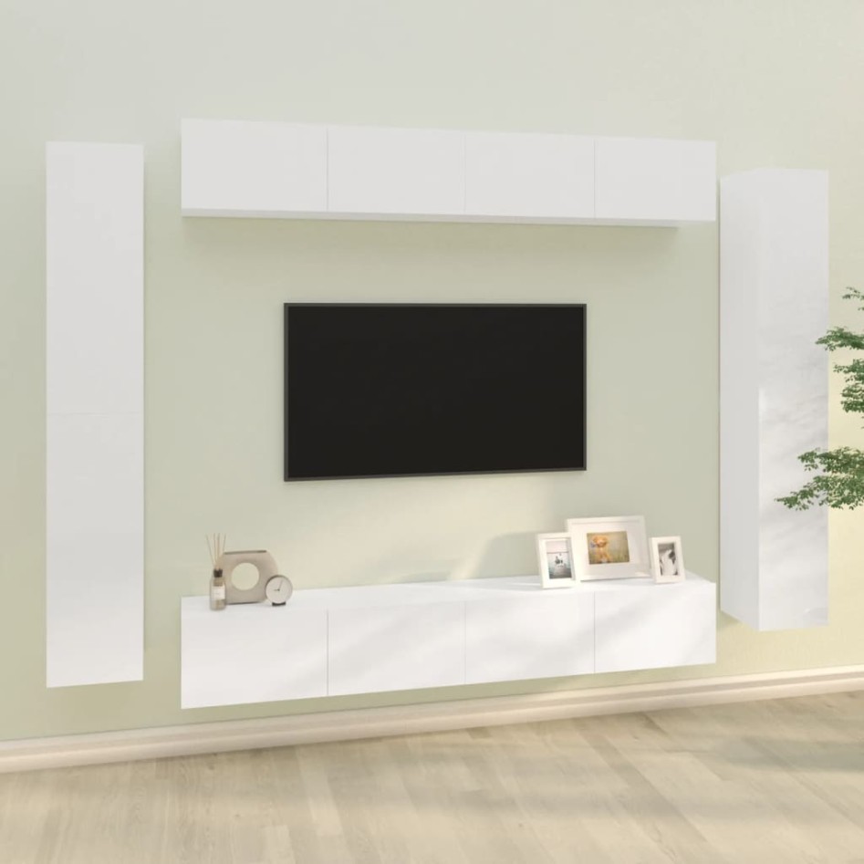 Set de muebles de TV 8 pzas madera contrachapada blanco