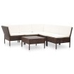 Set muebles de jardín 6 piezas y cojines ratán sintético marrón