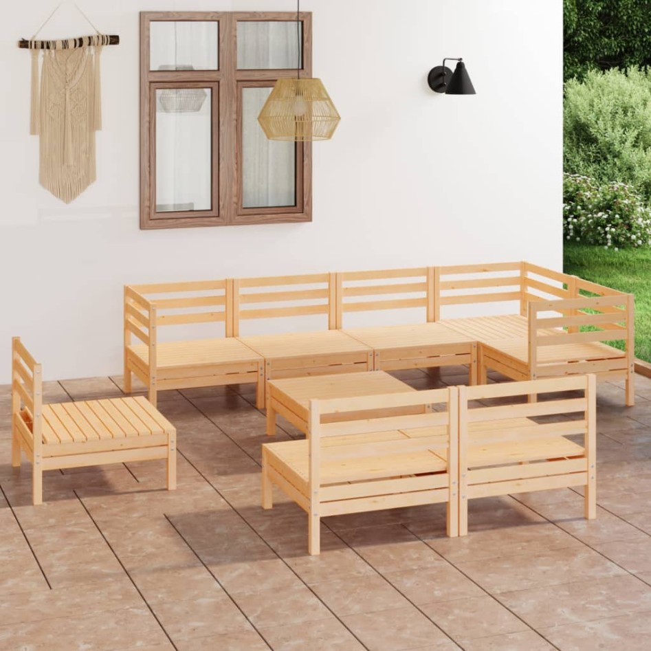 Juego de muebles de jardín 9 piezas madera maciza de