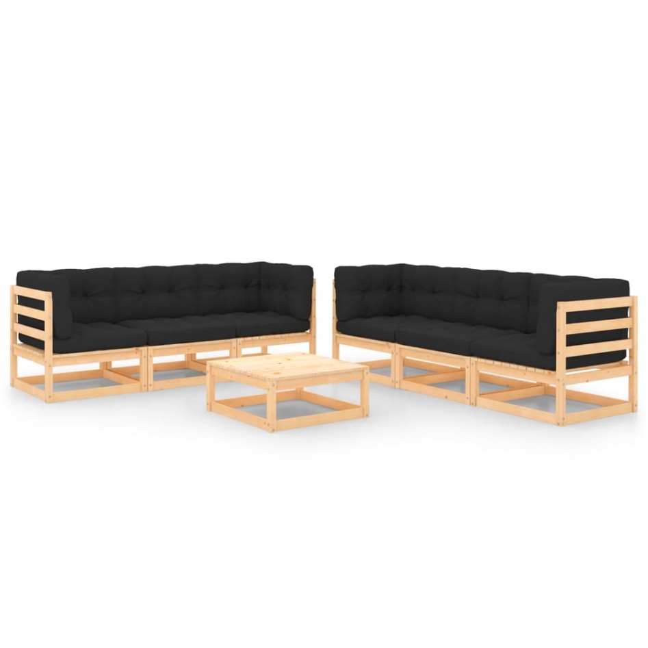 Juego de muebles de jardín 7 pzas y cojines madera maciza